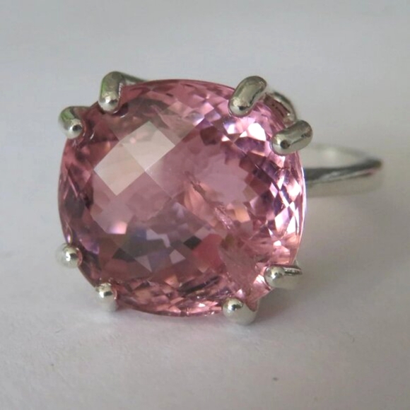 Huge Natural Pink Mauve Tourmaline In Sterling Silver Ring, 10.79ct. Size 7 - Picture 5 of 11